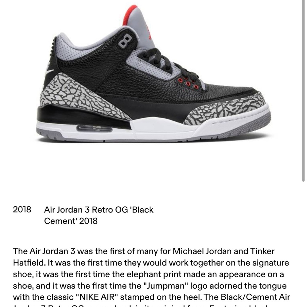 Jordan 3 Retro Black Cement, size 13.